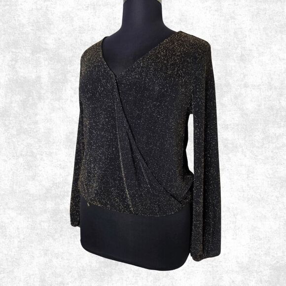 IF BY SEA Black & Gold Glitter Surplice Blouse – Size L (NWT) - Picture 4 of 8